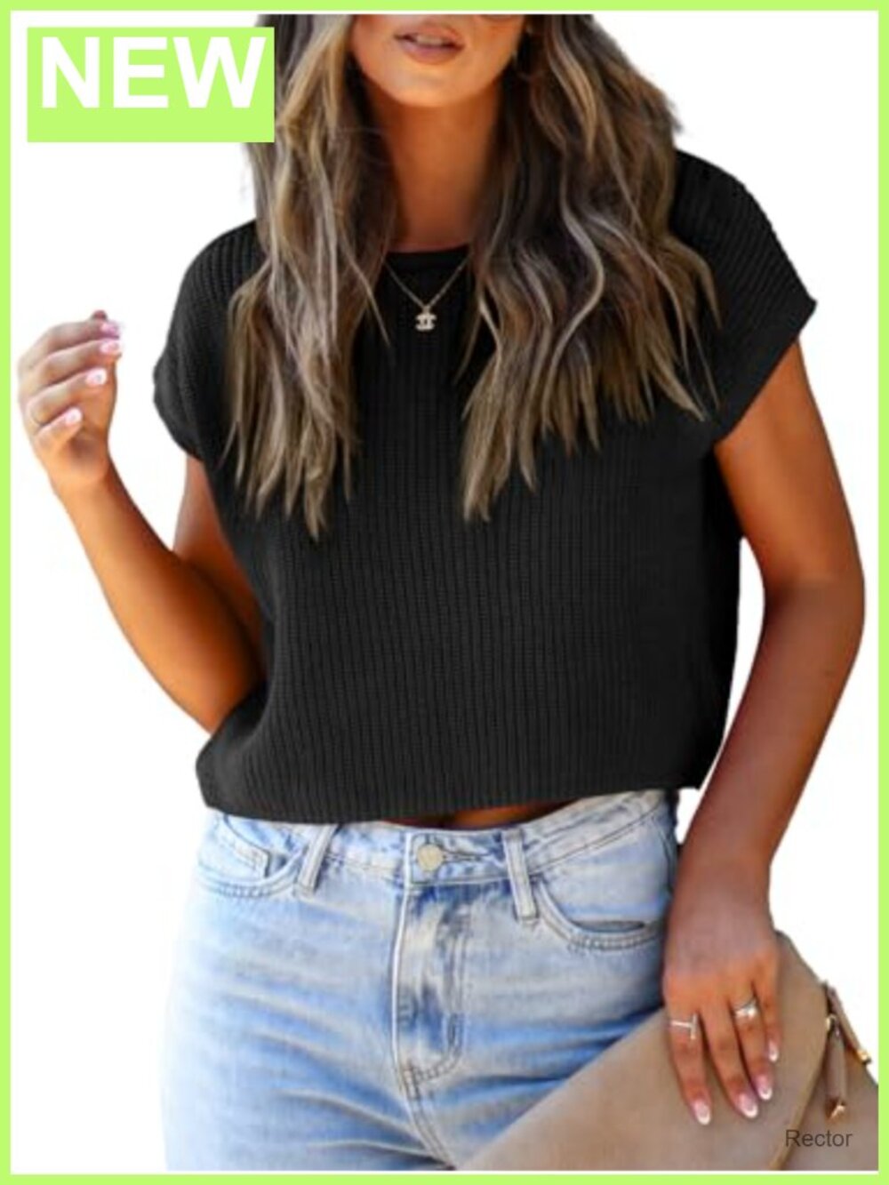 Cropped Sweater Vest Cap Sleeve Cotton Acrylic Pullover Casual Top
